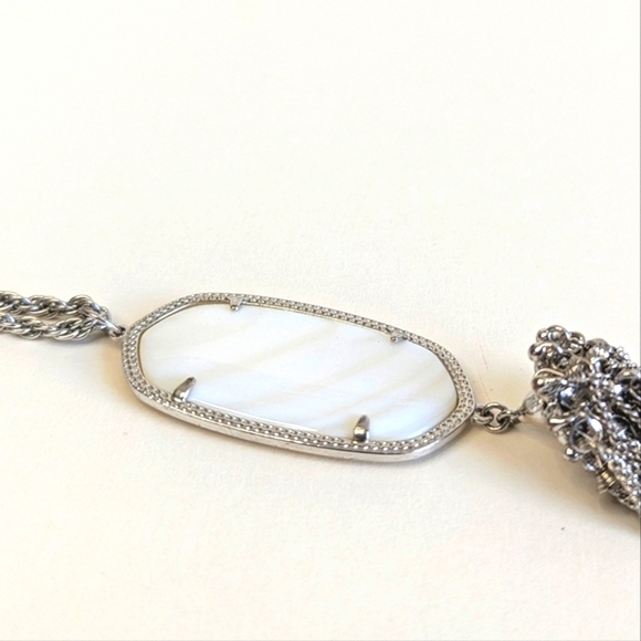 Kendra Scott Rayne Silver Long Pendant Necklace Tassel Mother Of Pearl White - Picture 4 of 10